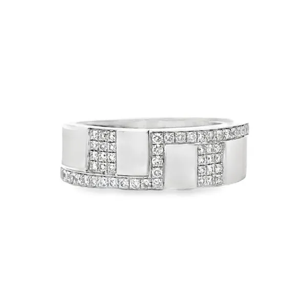 Men's 18K White Gold Micro Pavè Diamond Greek Key Style Band Classic Creations In Diamonds & Gold Venice, FL