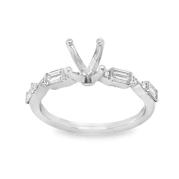 18K White Gold Baguette And Round Brilliant Cut Diamond Semi Mount Ring Image 3 Classic Creations In Diamonds & Gold Venice, FL