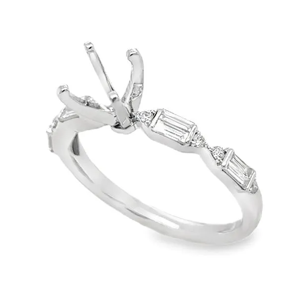 18K White Gold Baguette And Round Brilliant Cut Diamond Semi Mount Ring Classic Creations In Diamonds & Gold Venice, FL