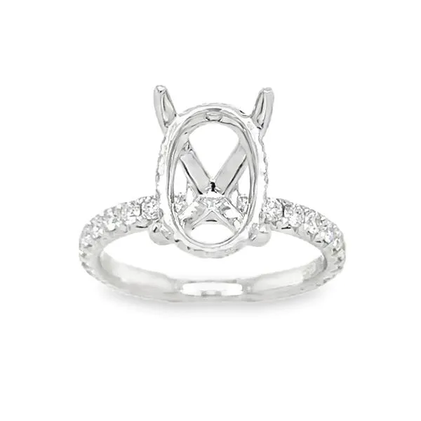 14K White Gold Four Prong Oval Center With Diamond Gallery Fishtail Sides Semi Mount Ring Image 3 Classic Creations In Diamonds & Gold Venice, FL