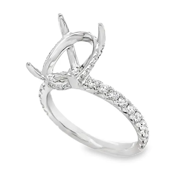 14K White Gold Four Prong Oval Center With Diamond Gallery Fishtail Sides Semi Mount Ring Classic Creations In Diamonds & Gold Venice, FL