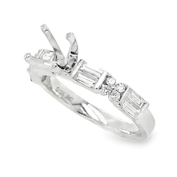 18K White Gold Four Prong Setting With Baguette And Round Brilliant Cut Diamond Sides, Semi Mount Ring Image 3 Classic Creations In Diamonds & Gold Venice, FL