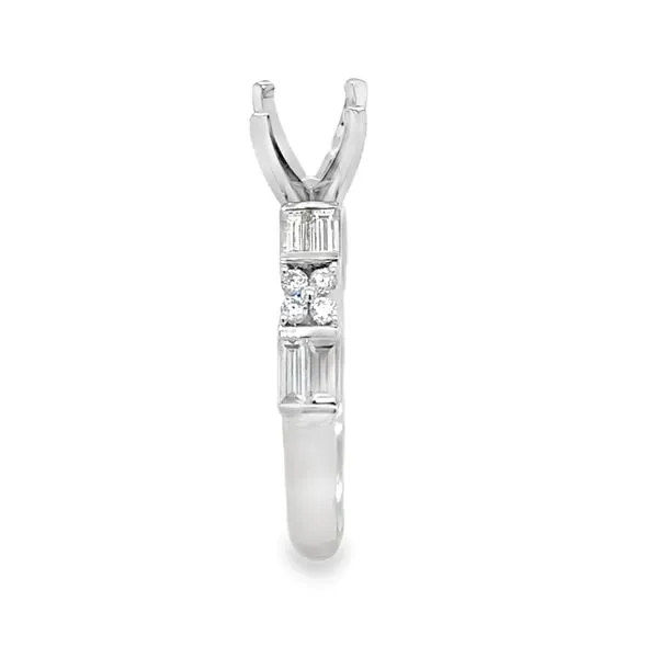 18K White Gold Four Prong Setting With Baguette And Round Brilliant Cut Diamond Sides, Semi Mount Ring Image 5 Classic Creations In Diamonds & Gold Venice, FL