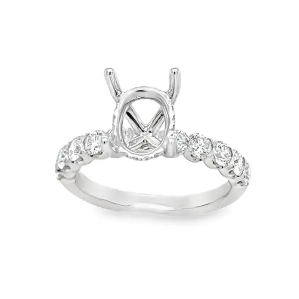 14K White Gold Four Prong Oval Center Halo, Side Diamond Fishtail Semi Mount Ring Image 3 Classic Creations In Diamonds & Gold Venice, FL