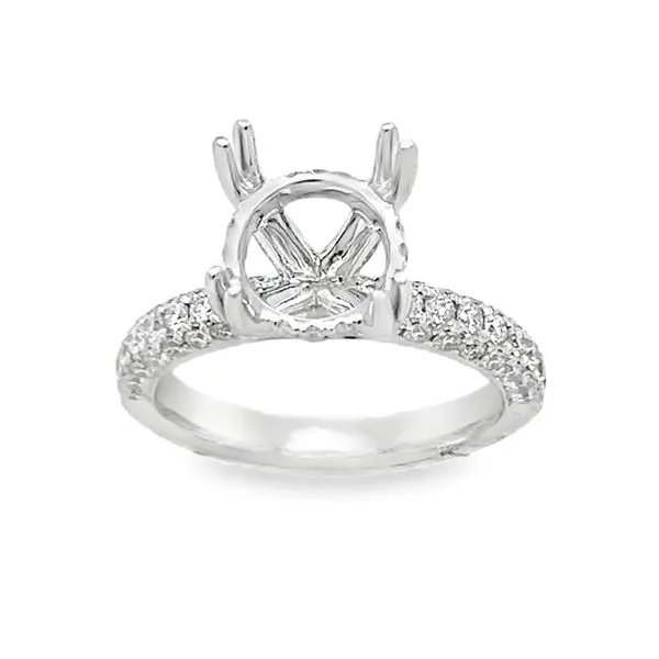14K White Gold Four Prong Round Center Side Halo And Gallery Micro Pavè Diamond Three Sided Semi Mount Ring Image 2 Classic Creations In Diamonds & Gold Venice, FL