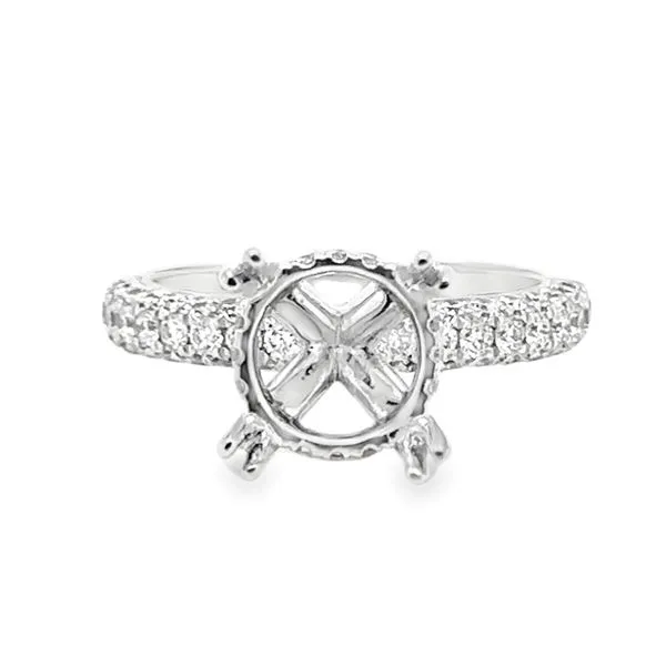 14K White Gold Four Prong Round Center Side Halo And Gallery Micro Pavè Diamond Three Sided Semi Mount Ring Image 3 Classic Creations In Diamonds & Gold Venice, FL