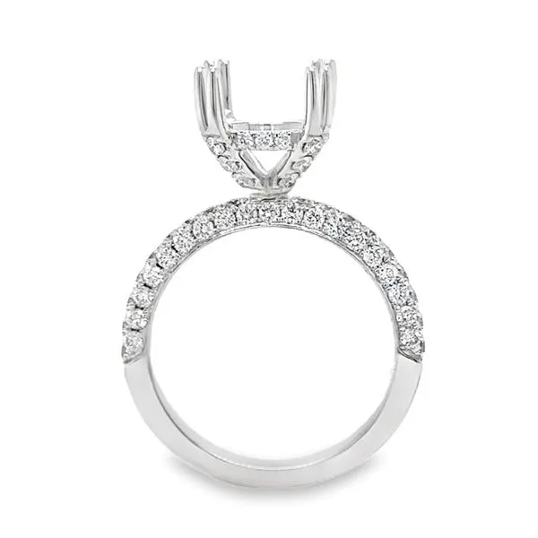 14K White Gold Four Prong Round Center Side Halo And Gallery Micro Pavè Diamond Three Sided Semi Mount Ring Image 4 Classic Creations In Diamonds & Gold Venice, FL
