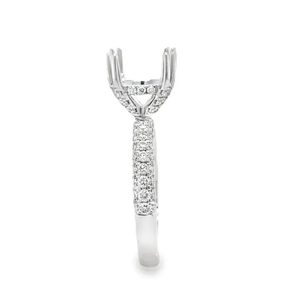 14K White Gold Four Prong Round Center Side Halo And Gallery Micro Pavè Diamond Three Sided Semi Mount Ring Image 5 Classic Creations In Diamonds & Gold Venice, FL