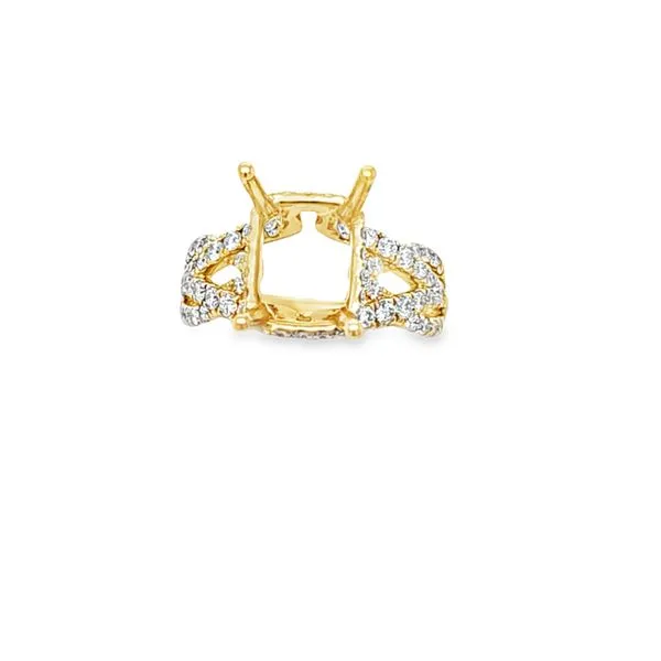 14K Yellow Gold Cushion Center Semi-Mount Engagement Ring with Pavé Weave Band & Side Halo – .96 CTW Image 2 Classic Creations In Diamonds & Gold Venice, FL