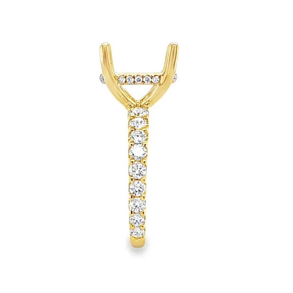 14K Yellow Gold Round Brilliant Cut Shank Micro Pave Side Halo Semi Mount for Oval Center Stone – 1.09ct TW Image 3 Classic Creations In Diamonds & Gold Venice, FL