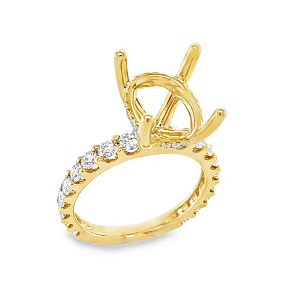 14K Yellow Gold Round Brilliant Cut Shank Micro Pave Side Halo Semi Mount for Oval Center Stone – 1.09ct TW Classic Creations In Diamonds & Gold Venice, FL