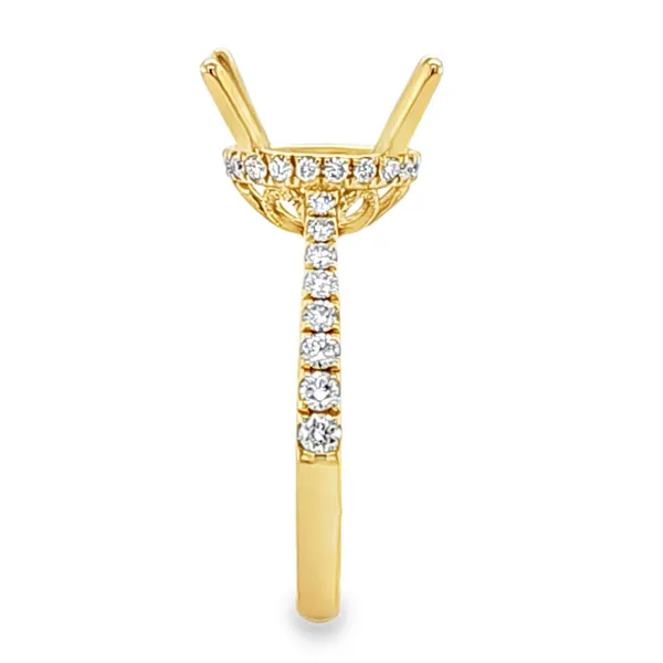 14K Yellow Gold Round Brilliant Cut Shank Cathedral Side Halo Semi Mount for Oval Center Stone – 0.48ct TW Image 3 Classic Creations In Diamonds & Gold Venice, FL
