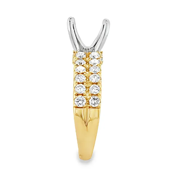 14K Yellow Gold Two Row Round Brilliant Cut Shank Micro Pave Bridge Semi Mount – 0.85ct TW Image 3 Classic Creations In Diamonds & Gold Venice, FL