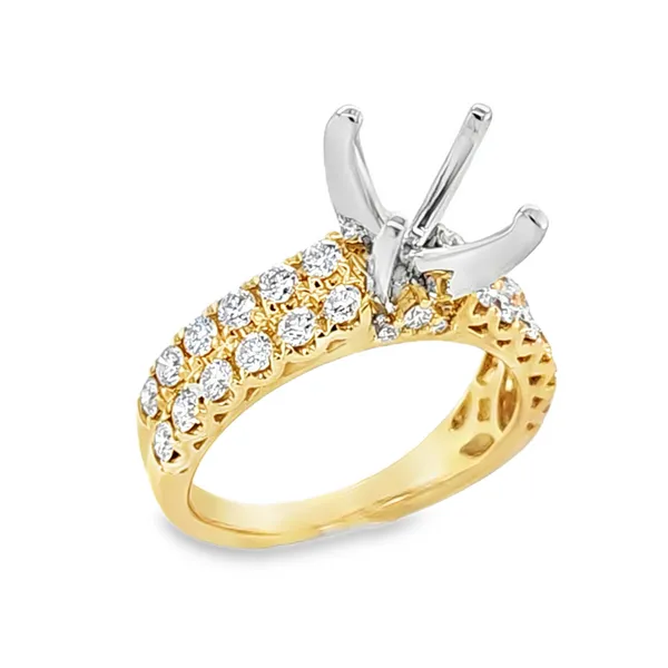 14K Yellow Gold Two Row Round Brilliant Cut Shank Micro Pave Bridge Semi Mount – 0.85ct TW Classic Creations In Diamonds & Gold Venice, FL