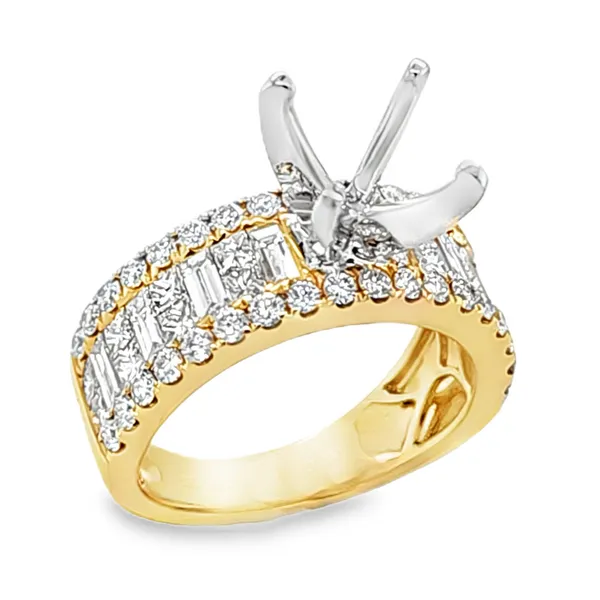 14K Yellow Gold Three Row Baguette Princess and Round Brilliant Cut Micro Pave Semi Mount with Changeable Head – 1.92ct TW Classic Creations In Diamonds & Gold Venice, FL