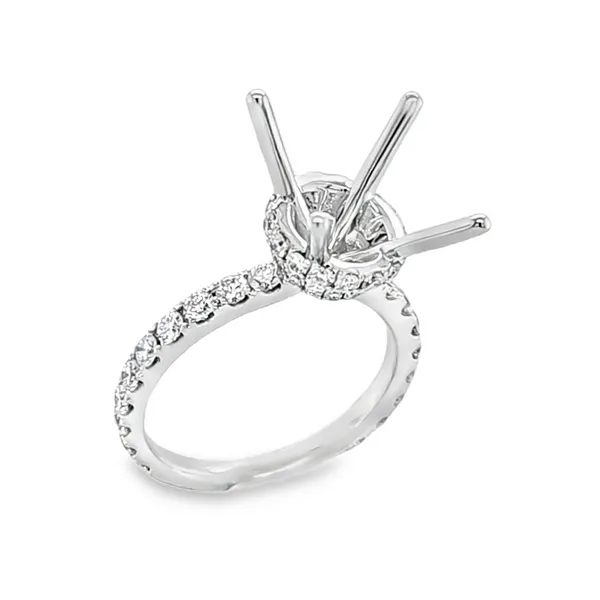 14K White Gold Diamond Shank Double Side Halo Semi Mount for Round Center Stone – 1.11ct TW Classic Creations In Diamonds & Gold Venice, FL