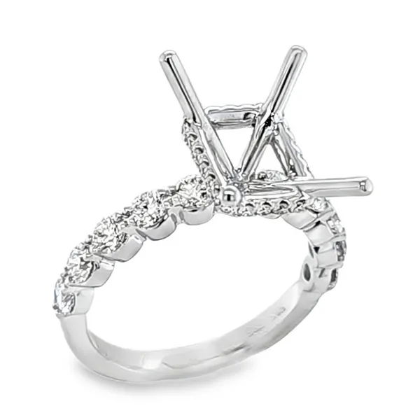 14K White Gold Shared Prong Shank Micro Pave Side Halo Semi Mount for Rectangular Center Stone – 0.95ct TW Classic Creations In Diamonds & Gold Venice, FL