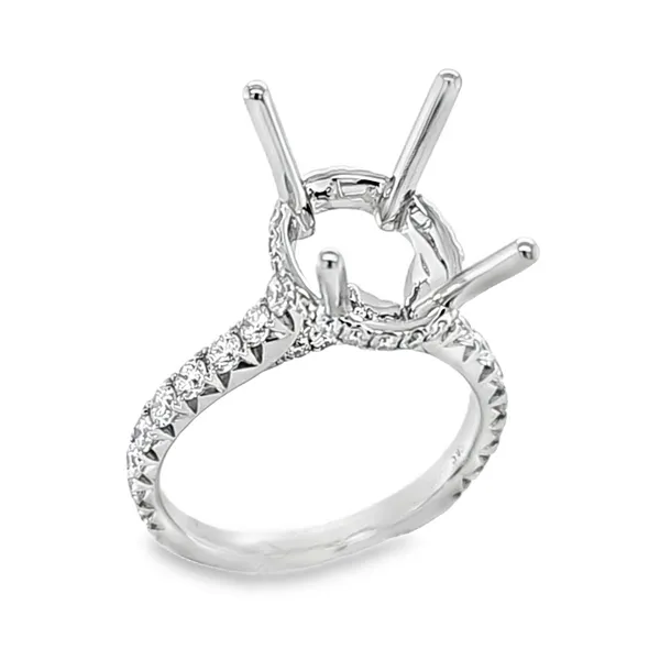 14K White Gold Fishtail Set Shank Micro Pave Bridge and Side Halo Semi Mount for Oval Center Stone – 0.99ct TW Classic Creations In Diamonds & Gold Venice, FL