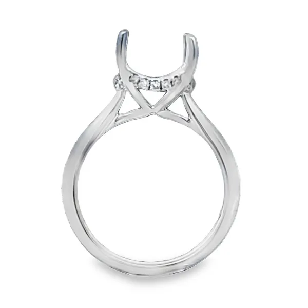 14K White Gold Polished Shank Side Halo Semi Mount for Oval Center Stone – 0.14ct TW Image 2 Classic Creations In Diamonds & Gold Venice, FL