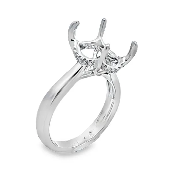 14K White Gold Polished Shank Side Halo Semi Mount for Oval Center Stone – 0.14ct TW Classic Creations In Diamonds & Gold Venice, FL