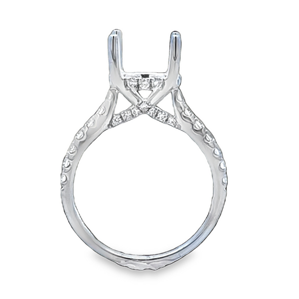 14K White Gold Fishtail Set Shank Micro Pave Bridge and Side Halo Semi Mount for Round Center Stone – 0.51ct TW Image 2 Classic Creations In Diamonds & Gold Venice, FL