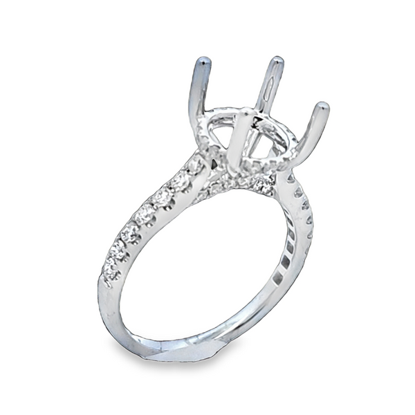 14K White Gold Fishtail Set Shank Micro Pave Bridge and Side Halo Semi Mount for Round Center Stone – 0.51ct TW Classic Creations In Diamonds & Gold Venice, FL