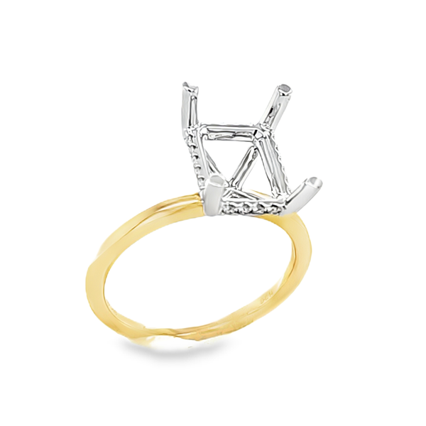 14K Two-Tone Rectangular Halo Semi Mount Ring .14ct | Micro Pave Setting Classic Creations In Diamonds & Gold Venice, FL