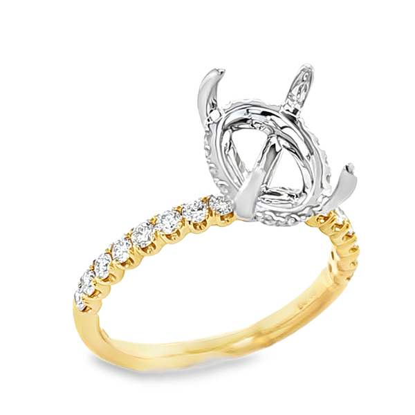 14K Two-Tone Oval Halo Semi Mount Ring .46ct | Shared Prong Setting Classic Creations In Diamonds & Gold Venice, FL