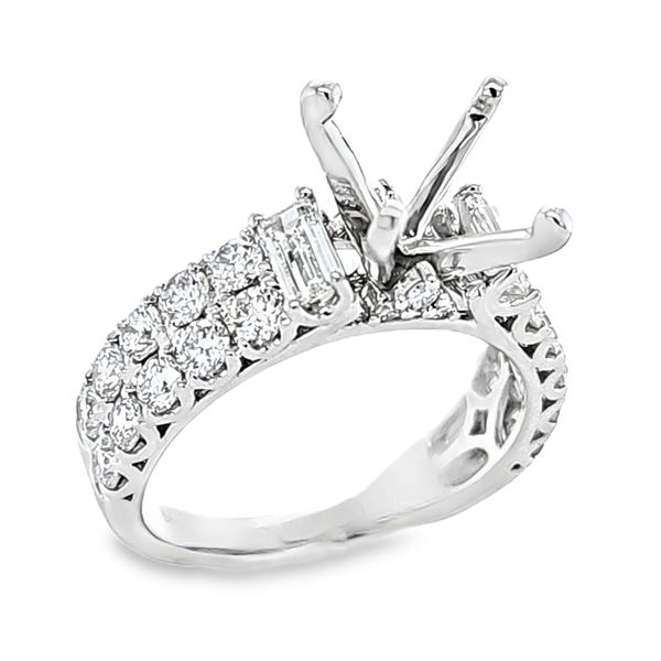 14K White Gold 2-Row Diamond Semi Mount 1.58ct | RBC and Baguette Ring Classic Creations In Diamonds & Gold Venice, FL