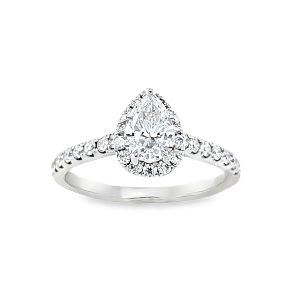 14K White Gold Pear Diamond Halo Ring 1.08 CTW D-E VS-2 Classic Creations In Diamonds & Gold Venice, FL