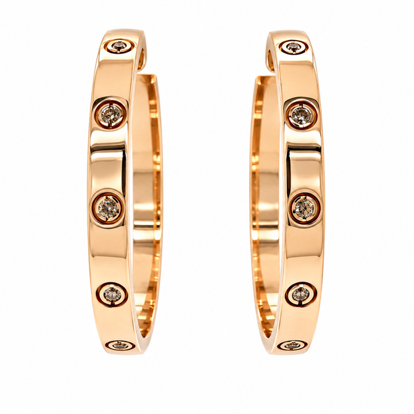 18K Rose Gold Chocolate Diamond Love Inspired Hoop Earrings 0.49 CTW Classic Creations In Diamonds & Gold Venice, FL