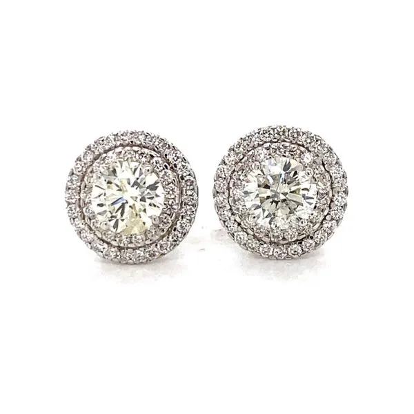 18K White Gold Round Brilliant Cut Double Halo Stud Earrings Classic Creations In Diamonds & Gold Venice, FL