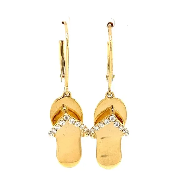 14K Yellow Gold Pavè Diamond Flip-Flop Lever Back Earrings Classic Creations In Diamonds & Gold Venice, FL