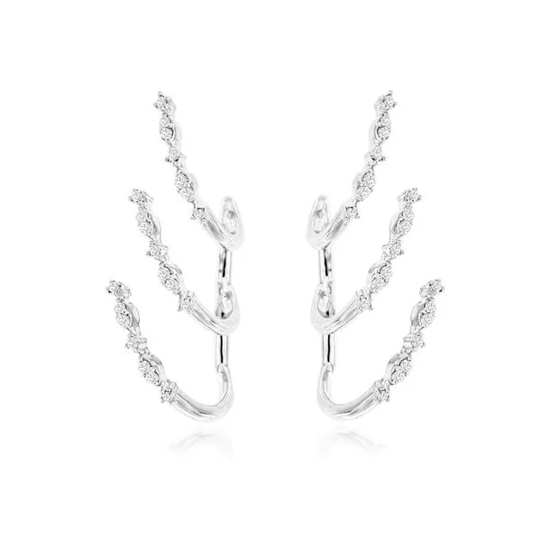 14K 3 Row Diamond Climber Earrings Classic Creations In Diamonds & Gold Venice, FL
