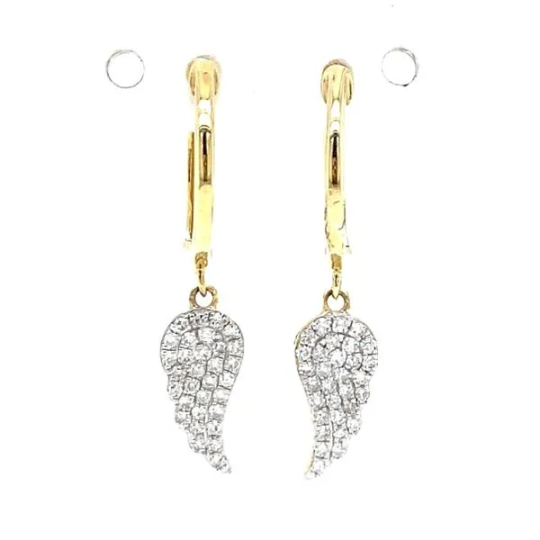 14K Dangling Diamond Angel Wing Huggie Hoop Earrings Classic Creations In Diamonds & Gold Venice, FL