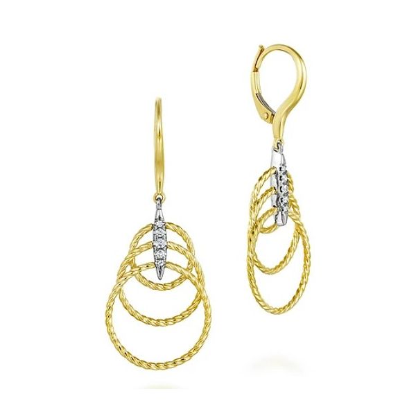 14K Yellow/White Gold Twisted Rope Triple Loop Diamond Drop Earrings Classic Creations In Diamonds & Gold Venice, FL