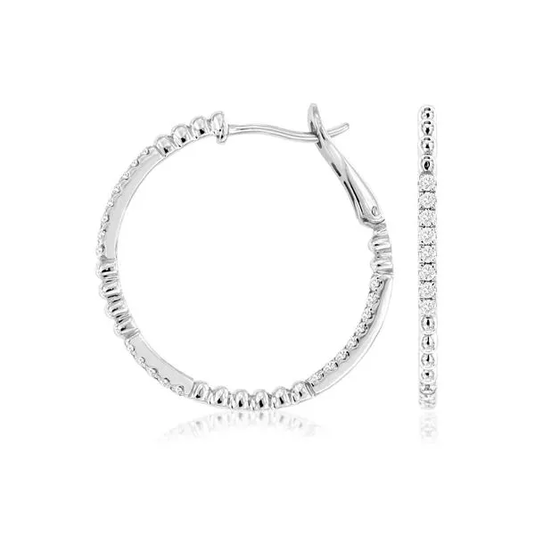 Micro Pave' Diamond & Polished Bead Inside-Outside Hoops Classic Creations In Diamonds & Gold Venice, FL
