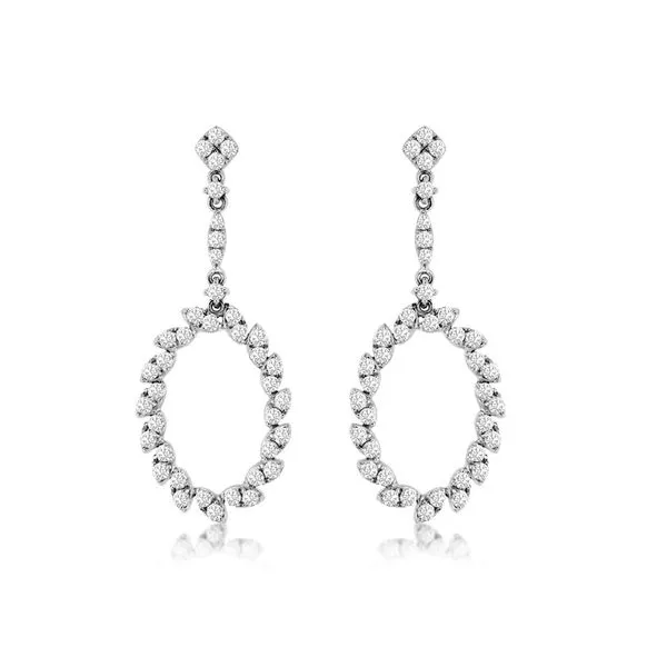 14K White Gold Marquise Shaped Cluster Dangling Circle Earrings Classic Creations In Diamonds & Gold Venice, FL