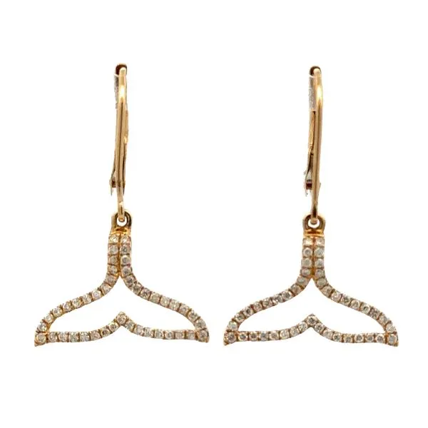 14K Yellow Gold Micro Pavè Diamond Whales Tail Lever Back Dangle Earrings Classic Creations In Diamonds & Gold Venice, FL