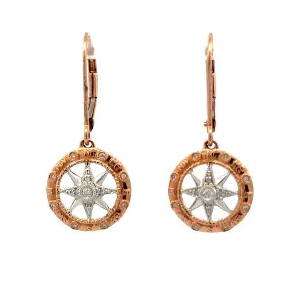 14K Rose Gold Diamond Compass Lever Back Dangle Earrings Classic Creations In Diamonds & Gold Venice, FL
