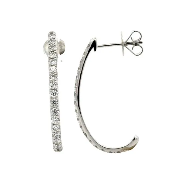14K White Gold Micro Pave' 1/2 Hoop Earrings Classic Creations In Diamonds & Gold Venice, FL