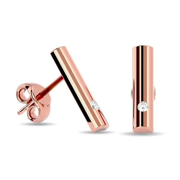 10K Rose Gold Bezel Set Diamond Vertical Bar Stud Earrings Classic Creations In Diamonds & Gold Venice, FL