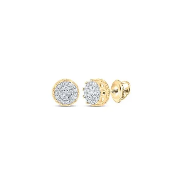 10K White Gold 10mm Diamond Cluster Stud Earrings with Screw Backs Classic Creations In Diamonds & Gold Venice, FL