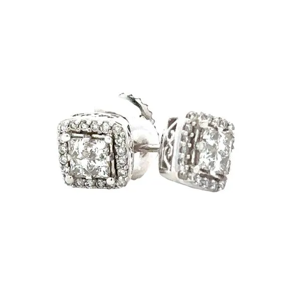 14K White Gold Invisibly Set Princess Cut Halo Stud Earrings Classic Creations In Diamonds & Gold Venice, FL