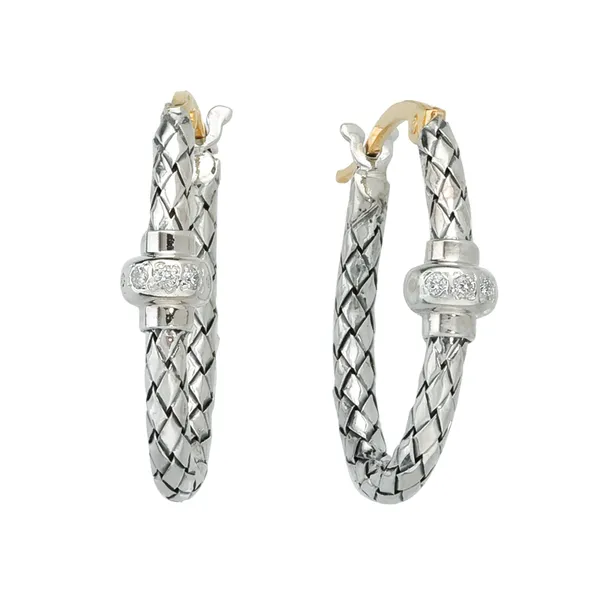 Alisa 18K White Gold-Plated Stainless Steel Traversa Hoop Diamond Roundelles Hoop Earrings Classic Creations In Diamonds & Gold Venice, FL