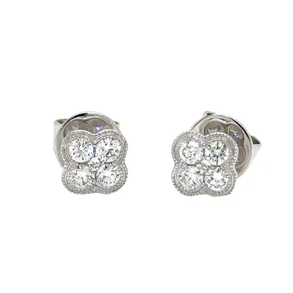 14K White Gold Clover Shaped Diamond Cluster Stud Earrings Classic Creations In Diamonds & Gold Venice, FL