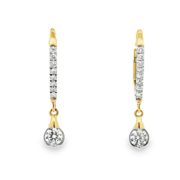 14K Yellow Gold Dangling Round Brilliant Cut Teardrop with Pave' Diamond Lever Back Earrings Classic Creations In Diamonds & Gold Venice, FL