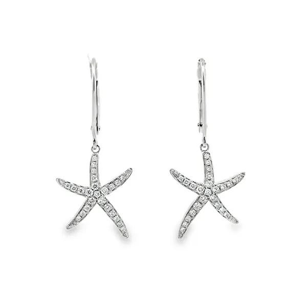 14K White Gold Pavè Diamond Dancing Starfish Lever Back Earrings Classic Creations In Diamonds & Gold Venice, FL