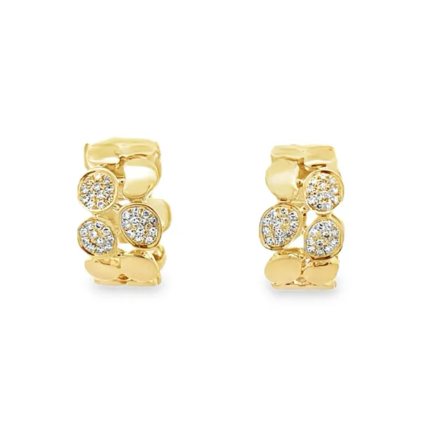 14K Yellow Gold Micro Pave' & Polished Dot Huggie Hoop Earrings Classic Creations In Diamonds & Gold Venice, FL