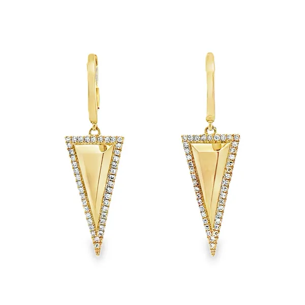 14K Yellow Gold Micro Pave' Triangle Dangles with Huggie Hoop Earrings Classic Creations In Diamonds & Gold Venice, FL
